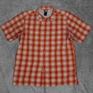 The North Face Casual Button Down Plaid Shirt Men's L Orange Red White
